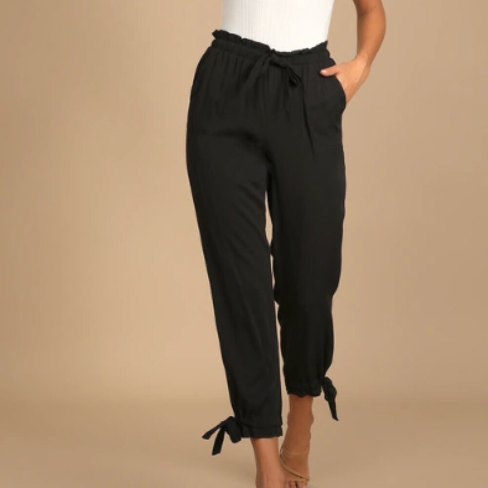 Lulus Draw String Casual Black Pants - image 1